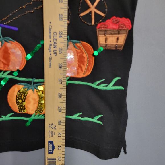 Vintage 80s Accessory Lady Top Womens L Black Fall Applique Embroidered Sequin - Picture 6 of 11